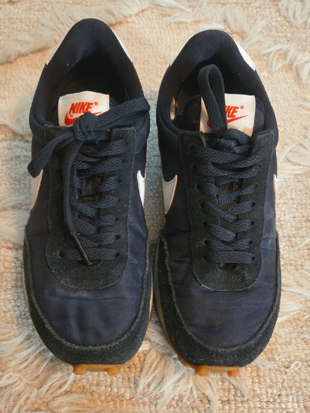 Nike Navy Blue and White Women's Sneakers with Orange Logo